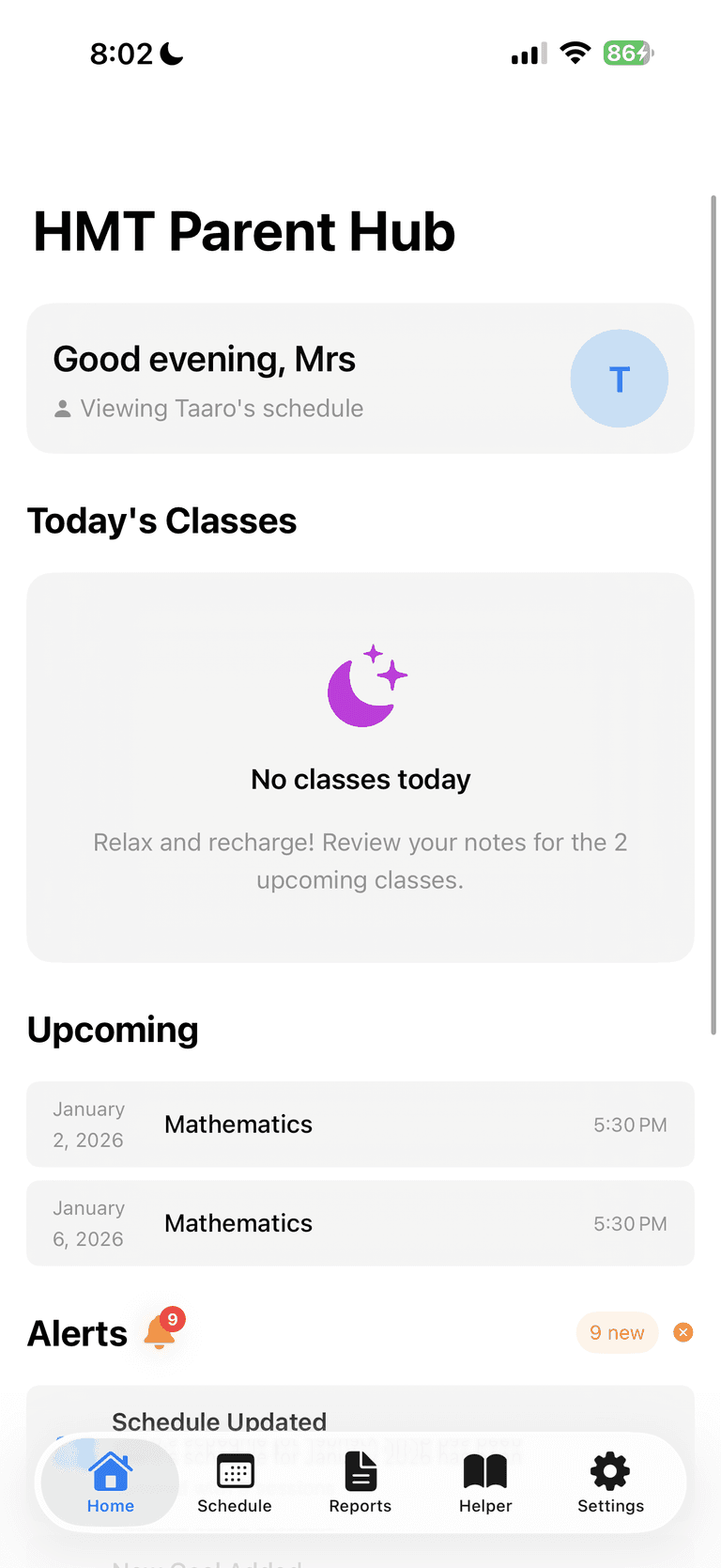 HMT Classes App - Home View