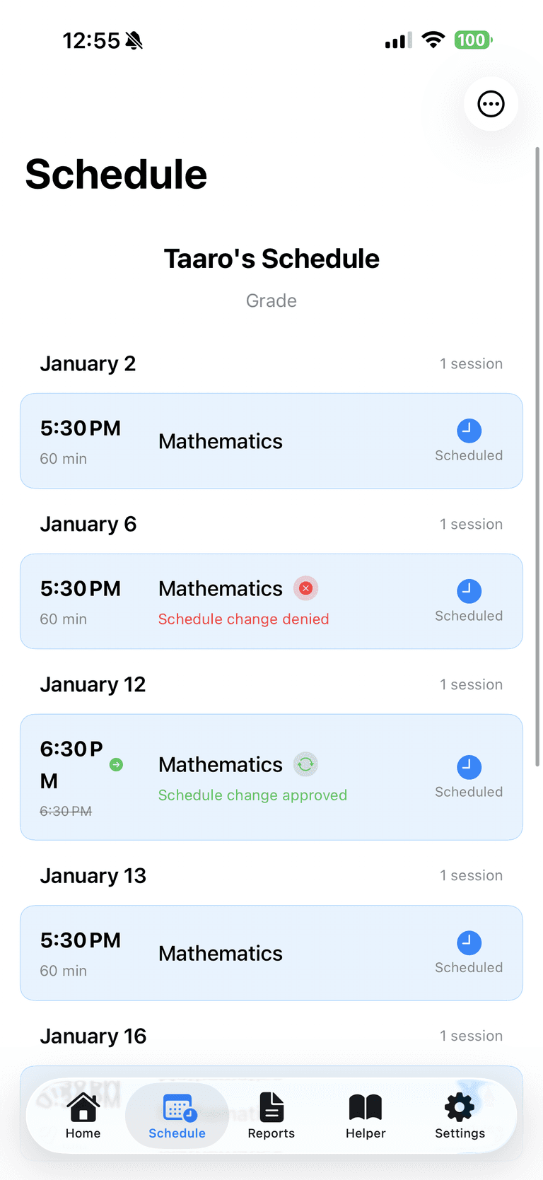 HMT Classes App - Schedule View
